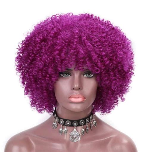 Purple Wigs With Bangsshort Afro Wigskinky Curly Wigcostume Wigshort Bob Wigafro Wigbright