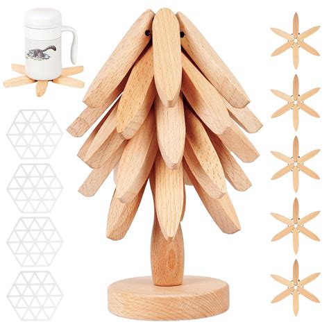 FACULX Wooden Trivets For Hot DishesWooden Tree Coasters Trivets For Hot Pots And PansBeech