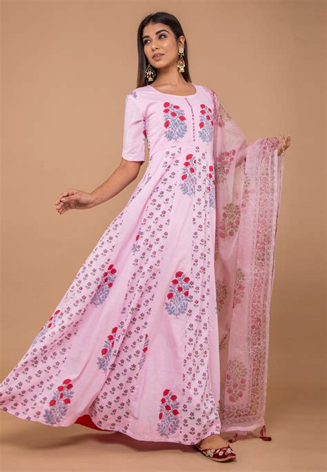 Pink Cotton Readymade Long Anarkali Suit 195300 Utsav Fashion Long