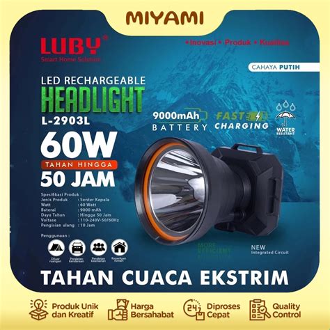 Jual Senter Kepala Led Luby W W Cahaya Putih Rechargeable Mi