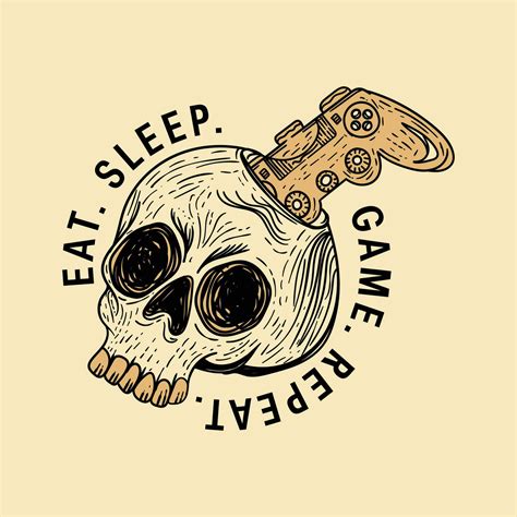 Video Games Related T Shirt Design Skull With Controller Eat Sleep