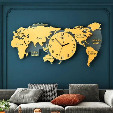 Grande D Mapa Do Mundo Rel Gio De Parede Design Moderno Luxo Ouro Sala