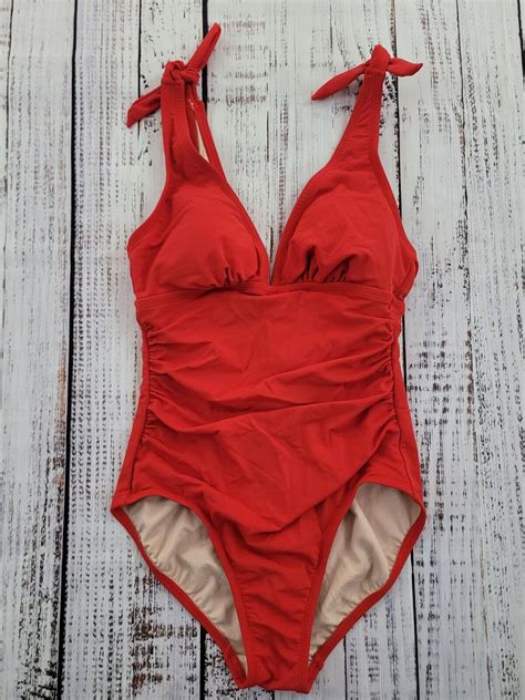 Kona Sol Red Retro Style Ruched One Piece Bathing Sui Gem