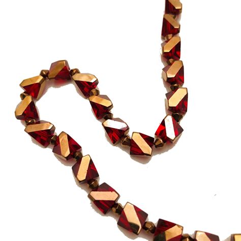 Beveled Red And Copper Glass Bead Necklace Adornments By Loretta