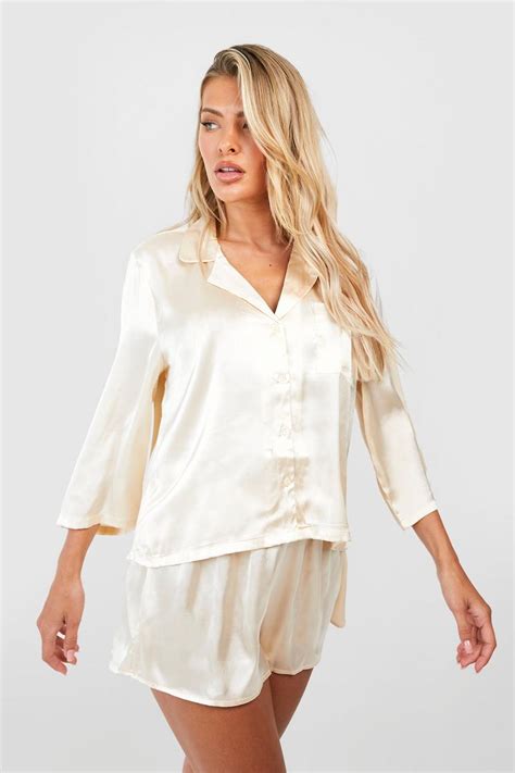 Oversized Satin Short Pajama Set Boohoo