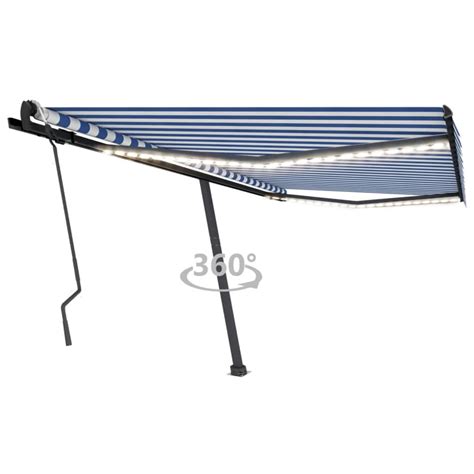 Toldo retrátil manual LED 450300 cm azul e branco Loja Sitio da