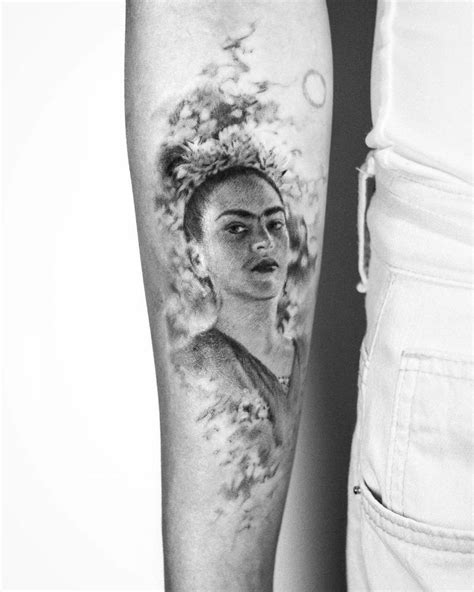 Micro Realistic Frida Kahlo Portrait Tattoo Located On