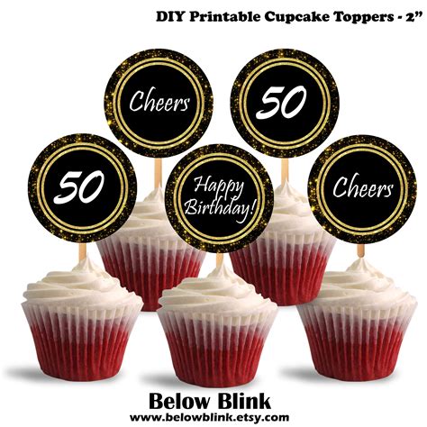 50th Birthday Cupcake Toppers Cheers To Fifty Printable Etsy Uk