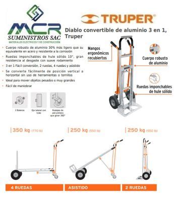 Carreta De Carga Convertible 3 En 1 Aluminio 350Kg Truper TRUPER