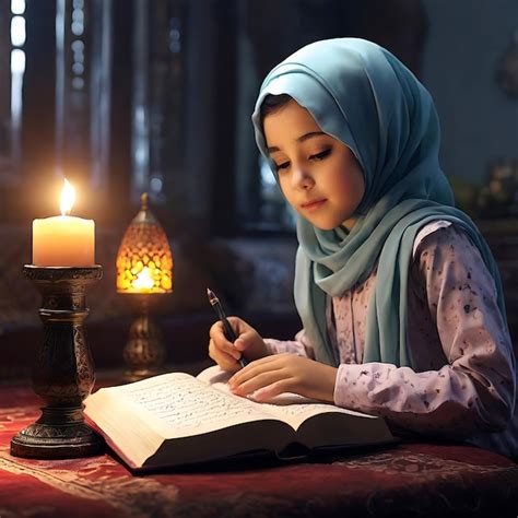 Premium Photo A Muslim Girl Reading A Holy Book Quran Ai Generated