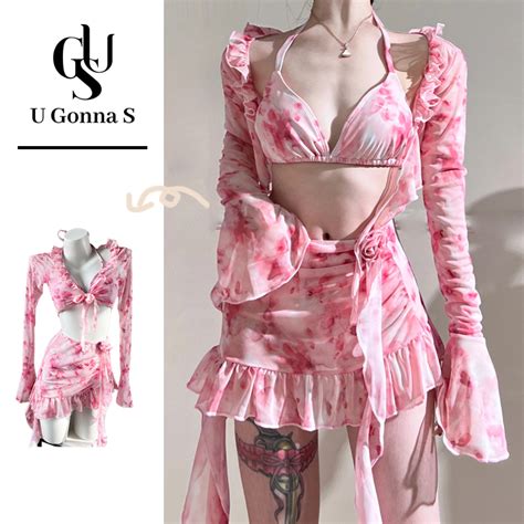 U Gonna S Bikini Set Beach Wear Swimsuit Women Sexy Padding 4 Piece 2024 New Style V Neck With