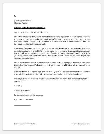 Dealership Cancellation Letter Template Download Free