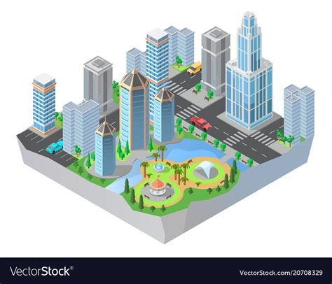 3d Isometric City Cityscape Map Of Town Royalty Free Vector