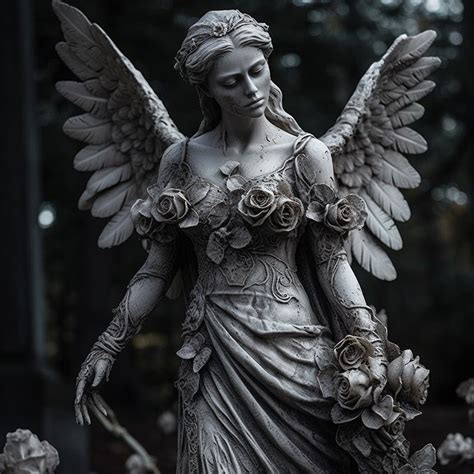 Gothic Angel Statue with Flowers