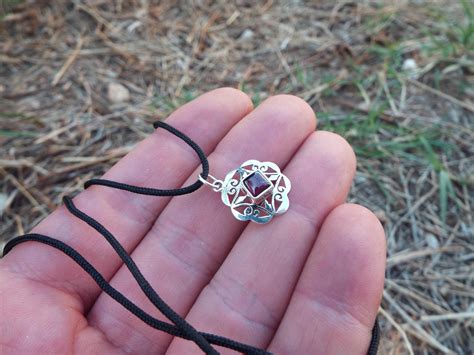 Garnet Pendant Silver Handmade Flower Necklace Sterling 925 Red