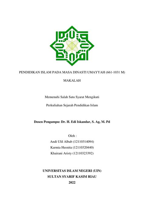 Pdf Makalah Pendidikan Islam Pada Masa Dinasti Umayyah M