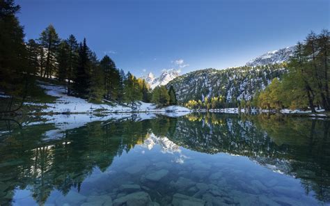 Fond Décran Des Arbres Paysage Forêt Montagnes Lac Eau La