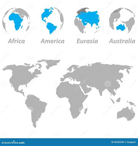 Wiatowa Mapa Z Podkre Laj Cymi Kontynentami Na Kuli Ziemskiej