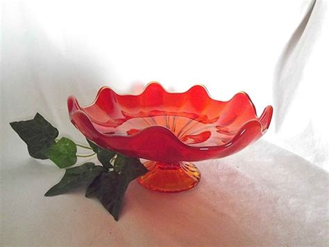 Vintage Amberina Viking Glass Compote Dish Candy By Nanisgarden