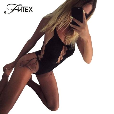 Fhtex Women 2018 Sexy Lace Up One Piece Beach Bodysuits Fashion Hollow