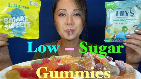 Asmr Healthier Less Sugar Smart Sweets Gummies Vs Lily’s Sour Gummies Review Chewy Eating 젤리