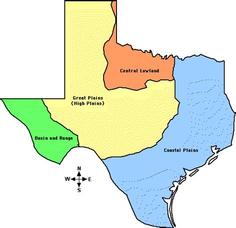 4 Regions Of Texas Outline Map Labeled And Colored