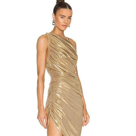 Norma Kamali Diana Metallic One Shoulder Dress W Depop