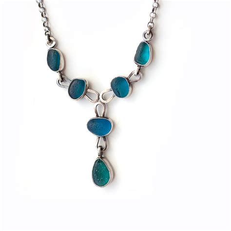 Teal Sea Glass Y Necklace By Tania Covo Beachglass Jewelry Sea Inspired Jewelry Sea Glass