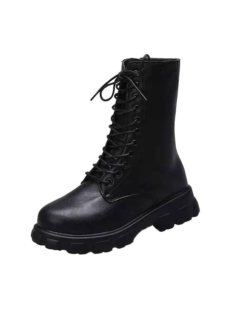 SIMANLAN Black Combat Boots Women Platform Lace Up Boots Black 7 5