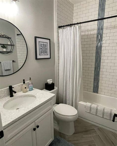 White Subway Tile Shower With Blue Accent Tiles Soul And Lane