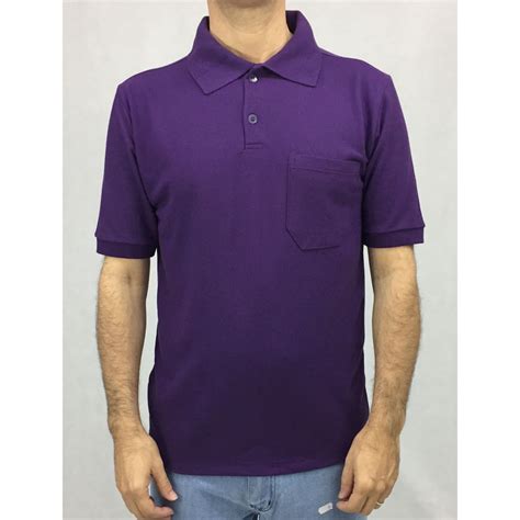 Camisa Masculina Gola P Lo Lisa B Sica Roxa Bolso Manga Curta