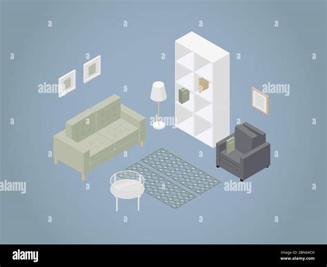 Vector Illustration Of A Living Room Concept Isometric Furniture Set