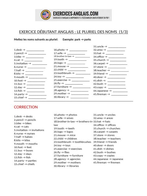 8 Exercice Anglais Pluriel Des Noms 1 Pdf