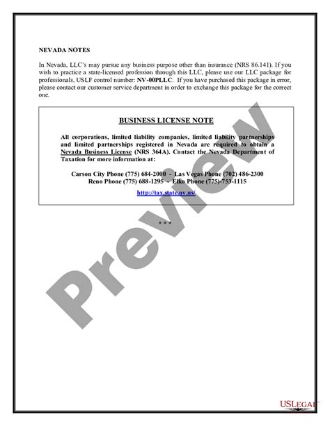 Nevada Limited Liability Company Llc Formation Package Nevada Llc Formation Us Legal Forms