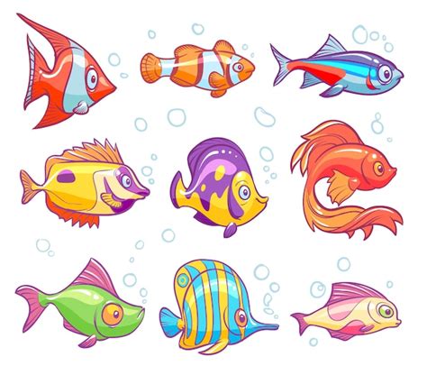 Dibujos Animados De Peces Acuario Mar Peces Tropicales Divertidos