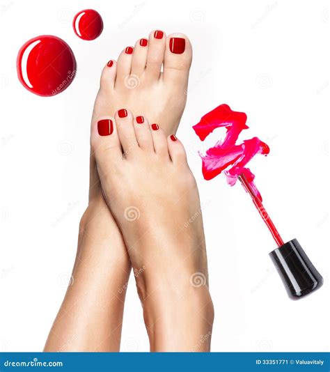 Beautiful Female Legs Red Pedicure Nail Polish Stock Photos Free