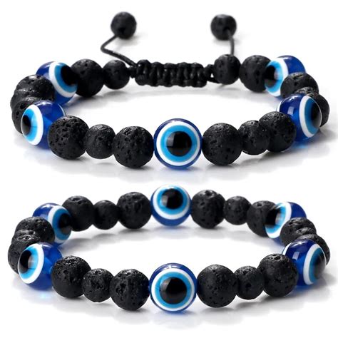 Pulsera De Cuentas De Lava Negra Mate Para Hombre Y Mujer Brazalete