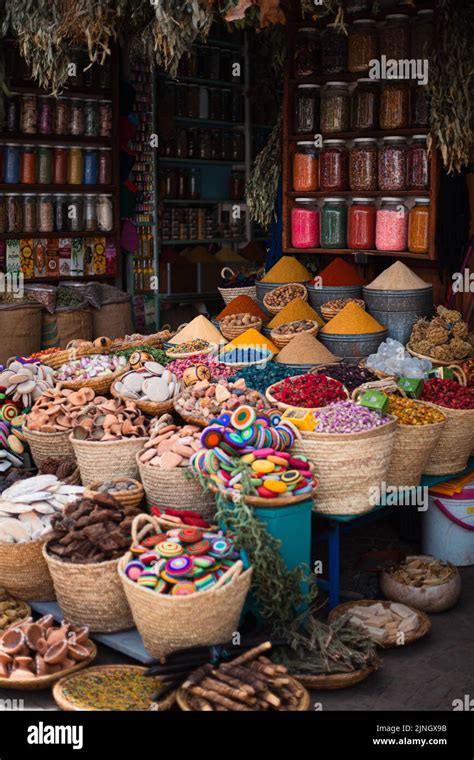 Colorful Spices In Different Recipients On A Spices Market In Marrakesh