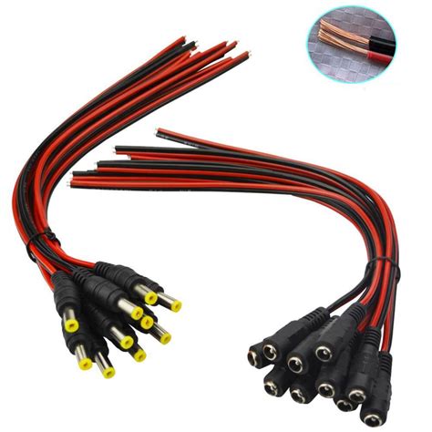 UKPLUS 10 Pairs DC Power Pigtail Cable 12V 5A Male Female Connectors