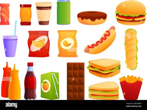 Sandwich Bar Icons Set Cartoon Set Of Sandwich Bar Vector Icons For