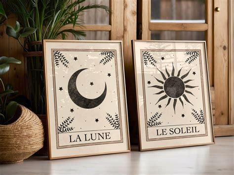 Set Of 2 Tarot Art Prints Celestial Wall Art Moon Print Sun Print