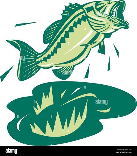 Illustration Of A Largemouth Bass Jumping Done In Retro Style Stock Vector Image And Art Alamy