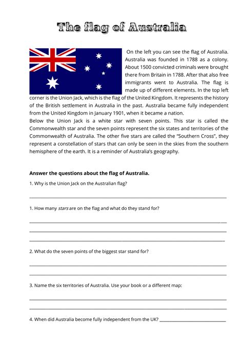 Arbeitsblatt Australian Flag Unterrichtsmaterial Im Fach Englisch