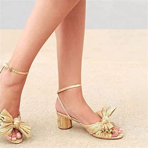 Pleated Bow Ankles With Thick Heels Womens Ankle Strap Sandals Toe