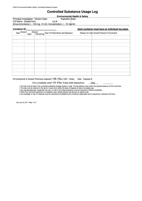 Free Printable Controlled Substance Log