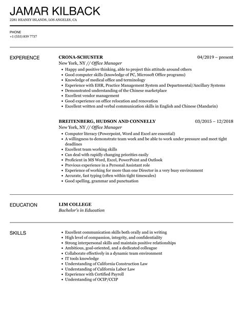 Actualizar 95 Imagen Office Manager Job Description For Resume