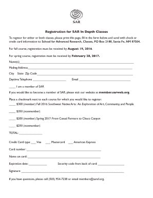 Fillable Online Registration For Sar In Depth Classes Fax Email Print