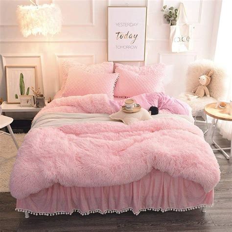 Pink Faux Fur Super Soft Duvet Cover Set Twin Queen King Etsy