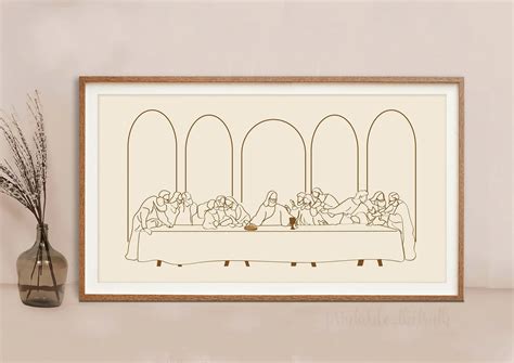 Christian Large Print The Last Supper Horizontal Jesus Line Art Minimalist Bible Wall Art