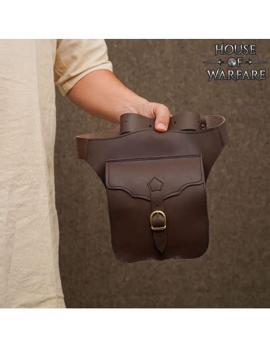 Sac médiéval en cuir marron avec ceinture 24x17 cm Boutique Épées